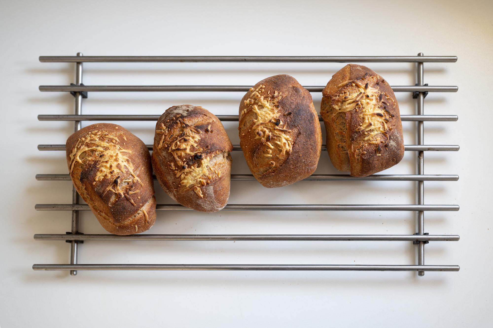 artisan bread cooling on rack